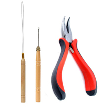 A Bent Nose Plier and Pulling Hook Needles for Human Hair Extensions