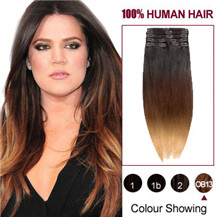 16 inches Three Colors #1b And #30 And #27 Ombre Indian Remy Clip In Hair Extensions