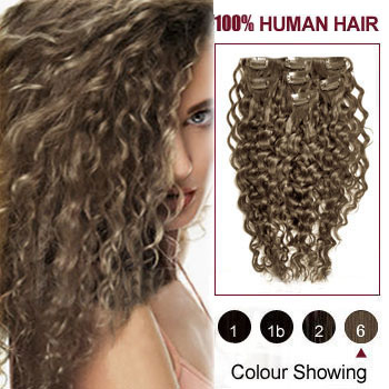 20 inches Light Brown (#6) 10PCS Curly Clip In Indian Remy Hair Extensions