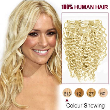 16 inches Bleach Blonde (#613) 7pcs Curly Clip In Indian Remy Hair Extensions