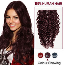 16 inches 99J 7pcs Curly Clip In Indian Remy Hair Extensions