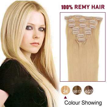 16 inches Ash Blonde (#24) 7pcs Clip In Indian Remy Hair Extensions
