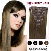 30 inches Light Brown (#6) 7pcs Clip In Indian Remy Hair Extensions