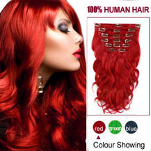 30 inches Red 7pcs Wave Full Head Set Clip In Brazilian Remy Hair Extensions