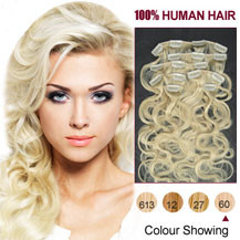 16 inches White Blonde (#60) 7pcs Wavy Clip In Indian Remy Hair Extensions