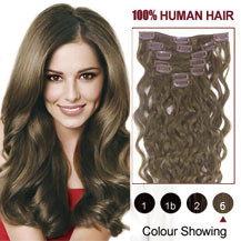 16 inches Light Brown (#6) 9PCS Wavy Clip In Indian Remy Hair Extensions