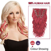 26 inches Pink 7pcs Clip In Indian Remy Hair Extensions