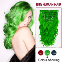 16 inches Green 10PCS Wavy Clip In Indian Remy Hair Extensions
