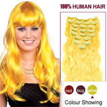 16 inches Yellow 10PCS Wavy Clip In Indian Remy Hair Extensions
