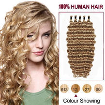 20 inches Golden Brown (#12) 50S Curly Stick Tip Human Hair Extensions