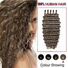 20 inches Light Brown (#6) 50S Curly Stick Tip Human Hair Extensions