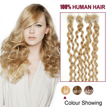 16 inches Ash Blonde (#24) 100S Curly Micro Loop Human Hair Extensions