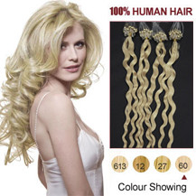 16 inches White Blonde (#60) 100S Curly Micro Loop Human Hair Extensions