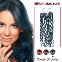 16 inches Blue 100S Curly Micro Loop Human Hair Extensions