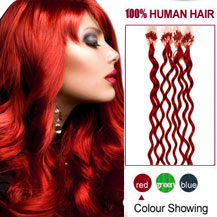 16 inches Red 100S Curly Micro Loop Human Hair Extensions