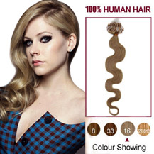16 inches Golden Blonde (#16) 100S Wavy Micro Loop Human Hair Extensions