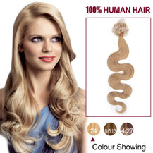 16 inches Ash Blonde (#24)100S Wavy Micro Loop Human Hair Extensions