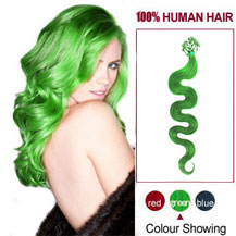 28 inches Green 100S Wavy Micro Loop Human Hair Extensions