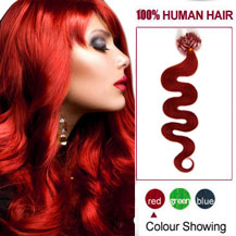 20 inches Red 100S Wavy Micro Loop Human Hair Extensions