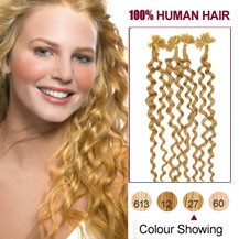 18 inches Strawberry Blonde (#27) 100S Curly Nail Tip Human Hair Extensions