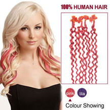 28 inches Pink 100S Curly Nail Tip Human Hair Extensions