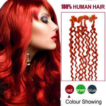 18 inches Red 100S Curly Nail Tip Human Hair Extensions