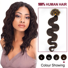 18 inches Medium Brown (#4) 100S Wavy Nail Tip Human Hair Extensions