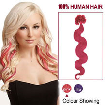 24 inches Pink 100S Wavy Nail Tip Human Hair Extensions