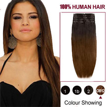 16 inches Two Colors #2 And #4 Straight Ombre Indian Remy Clip In Hair Extensions