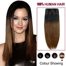 16 inches Two Colors #2 And #6 Straight Ombre Indian Remy Clip In Hair Extensions