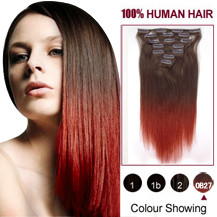 16 inches Two Colors #4 And Red Straight Ombre Indian Remy Clip In Hair Extensions