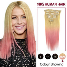 16 inches Two Colors #613 And Pink Straight Ombre Indian Remy Clip In Hair Extensions
