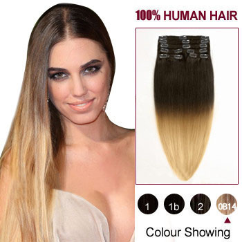 22 inches Two Colors #6 And #27 Straight Ombre Indian Remy Clip In Hair Extensions