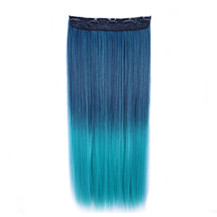 24 inches Ombre Colorful Clip in Hair Straight 7# Dark-Blue/Peacock-Green 1 Piece