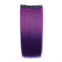 24 inches Ombre Colorful Clip in Hair Straight 12# Rose/Dark-Purple 1 Piece