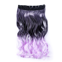 24" Ombre Colorful Clip in Hair Wavy 20# Black/Lavender 1 Piece