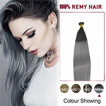 18 inches Ombre #1/Grey 50s Nano Ring Human Hair Extensions