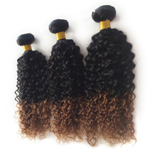 3 set bundle #1B/30 Ombre Curly Indian Remy Hair Wefts 10/12/14 Inches