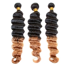3 set bundle #1B/27 Ombre Deep Wave Indian Remy Hair Wefts 18/20/22 Inches