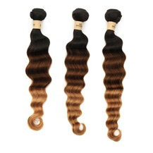 3 set bundle #1B/4/27 Ombre Deep Wave Indian Remy Hair Wefts 14/16/18 Inches