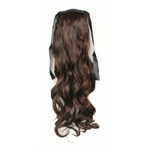 14 Inches Human Hair Bundled Long Wavy Ponytail Deep Chectnut Brown 1 Piece