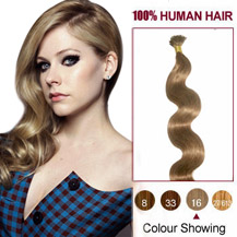 22 inches Golden Blonde (#16) 100S Wavy Stick Tip Human Hair Extensions