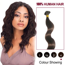 16 inches Medium Brown (#4) 50S Wavy Stick Tip Human Hair Extensions