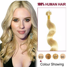 16 inches Bleach Blonde (#613) 50S Wavy Stick Tip Human Hair Extensions