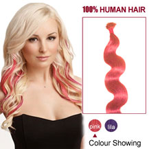 22 inches Pink 50S Wavy Stick Tip Human Hair Extensions