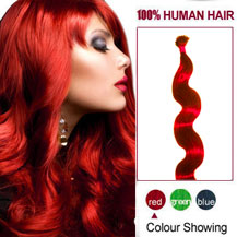22 inches Red 50S Wavy Stick Tip Human Hair Extensions