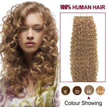 16 inches Golden Blonde #16 20pcs Curly Tape In Human Hair Extensions