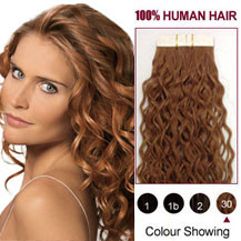 28 inches Light Auburn (#30) 20pcs Curly Tape In Human Hair Extensions