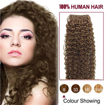 16 inches Ash Brown (#8) 20pcs Curly Tape In Human Hair Extensions