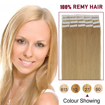 16 inches Strawberry Blonde (#27) 20pcs Tape In Human Hair Extensions